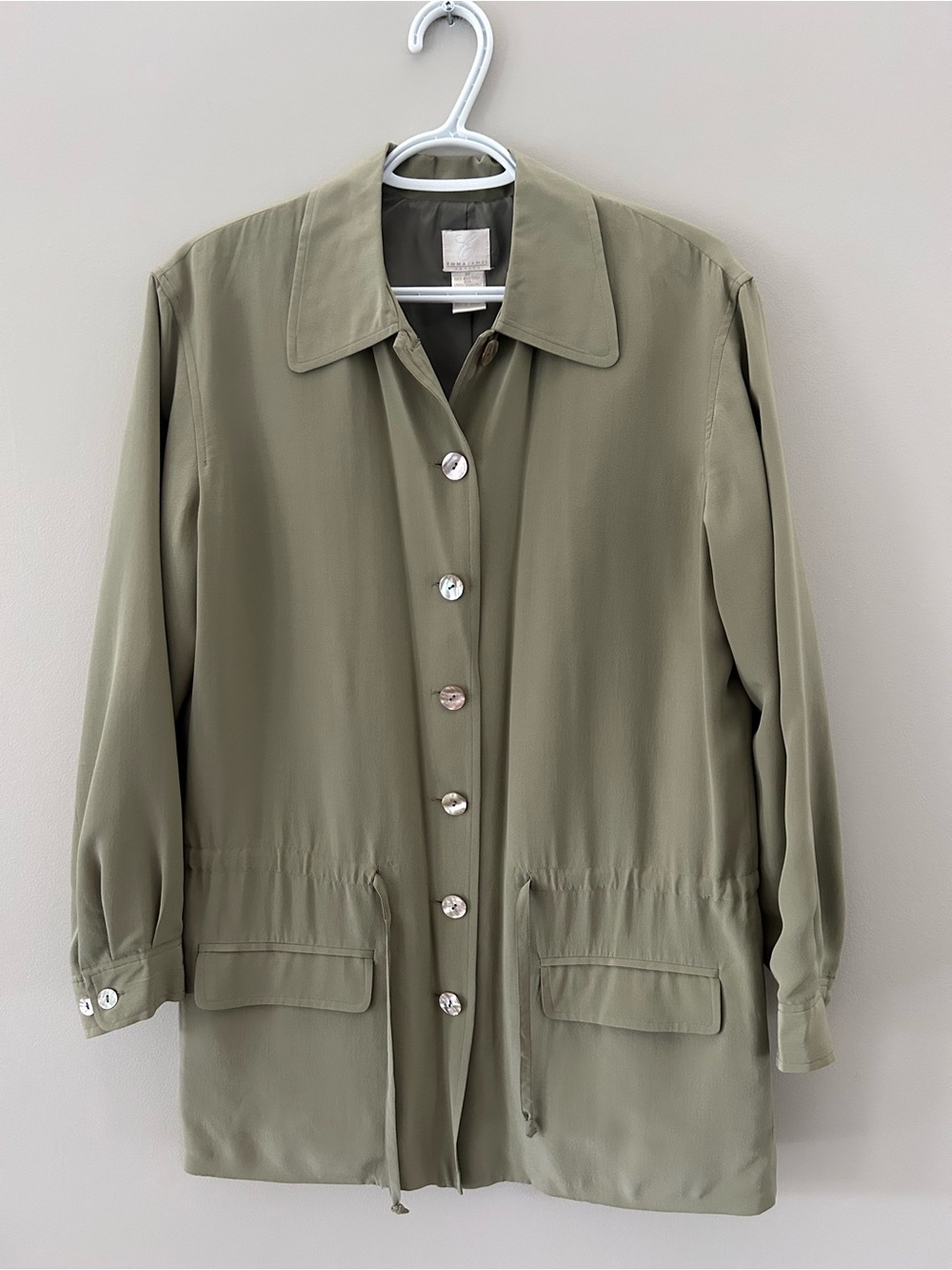 Vintage Emma James 100% Silk Lightweight Utility Women’s Sage Green Jacket - Picture 2 of 8